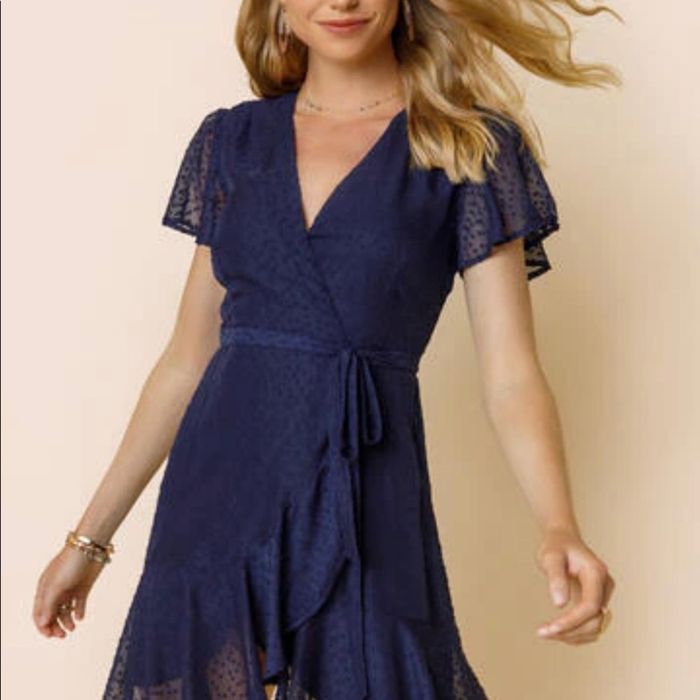 Francesca’s Melaney Clip Dot Front Tie Mini Dress